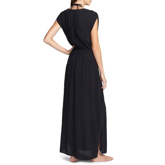 Elan Women's Deep V-Neck Cover-Up Maxi Dress Black Size Small B4HP - Picture 2 of 2
